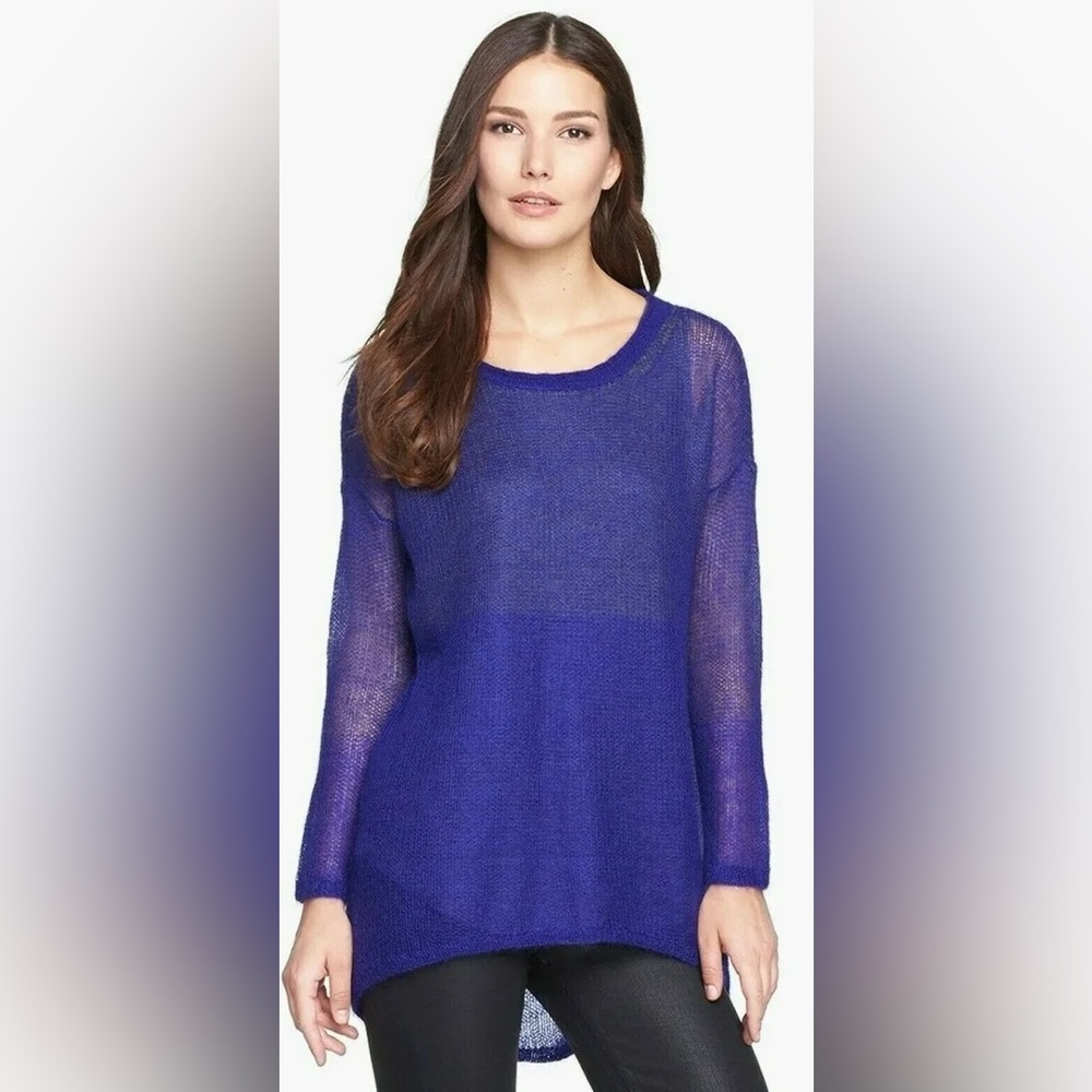 EILEEN FISHER Mohair Blend Electric Violet Blue Longline Loose Knit Sweater